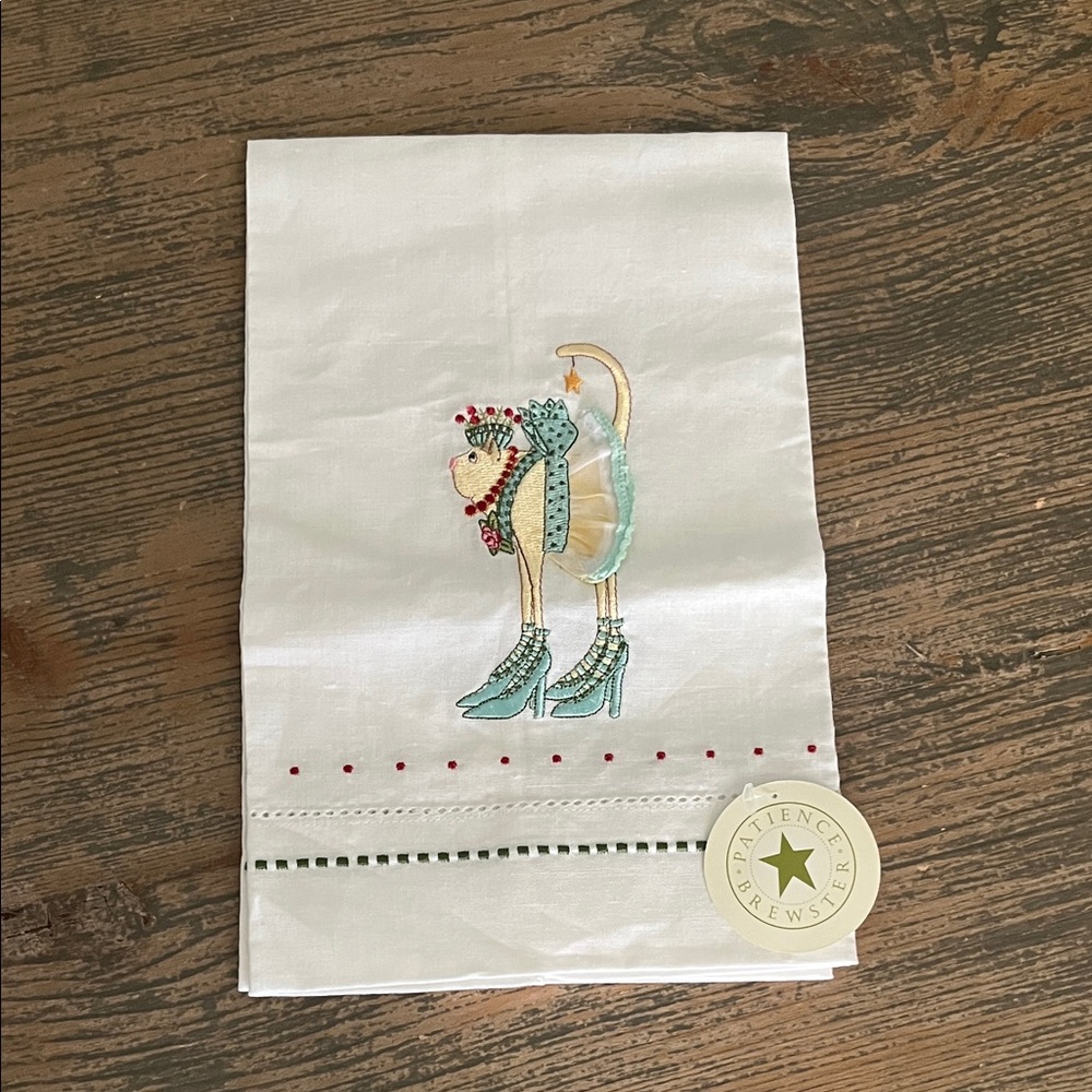 Patience Brewster Towel with Embroidered Cat